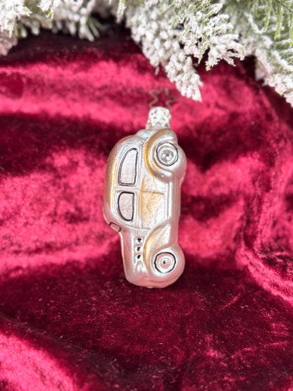 Vintage Christmas - Handblown Glass Ornament - Silver Coupe Car - Inge Glas - Germany