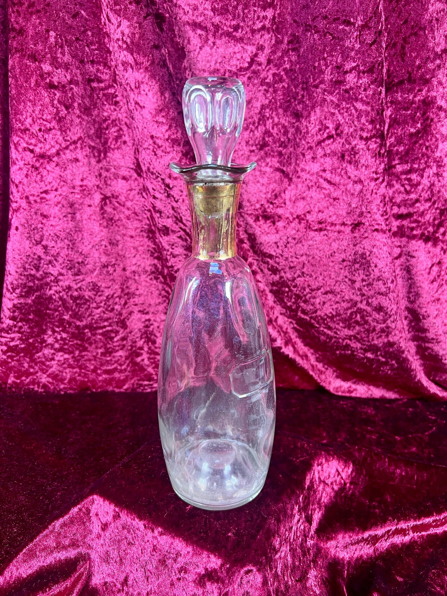 Vintage Barware - Glass Decanter - Gold Neck - 12.25"