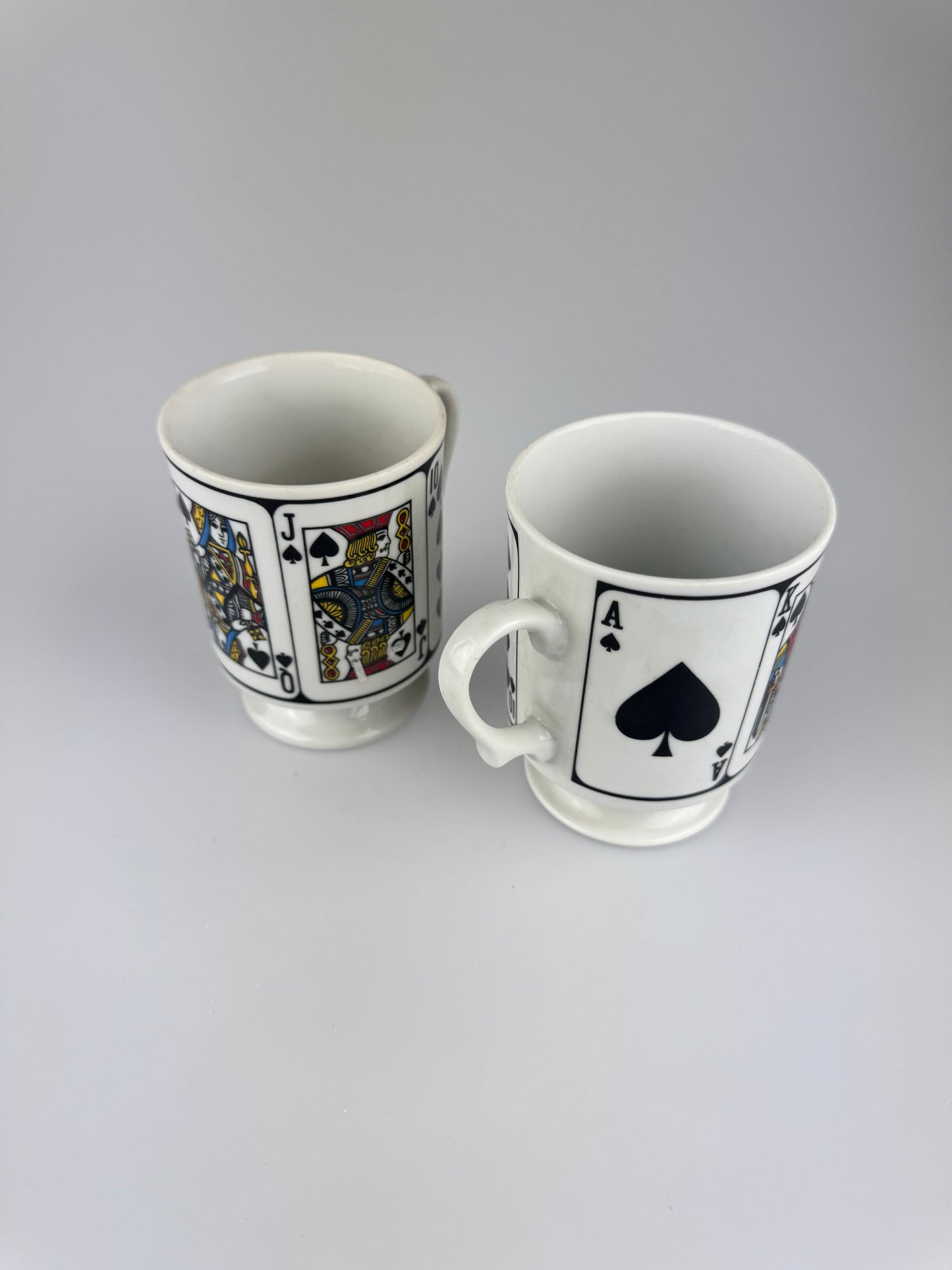 Pair of 1970s Royal Flush Playing Cards Stacking Pedestal Mugs