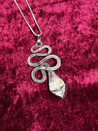 Vintage 925 Sterling Silver Snake Necklace – Turquoise Accent Serpent Pendant