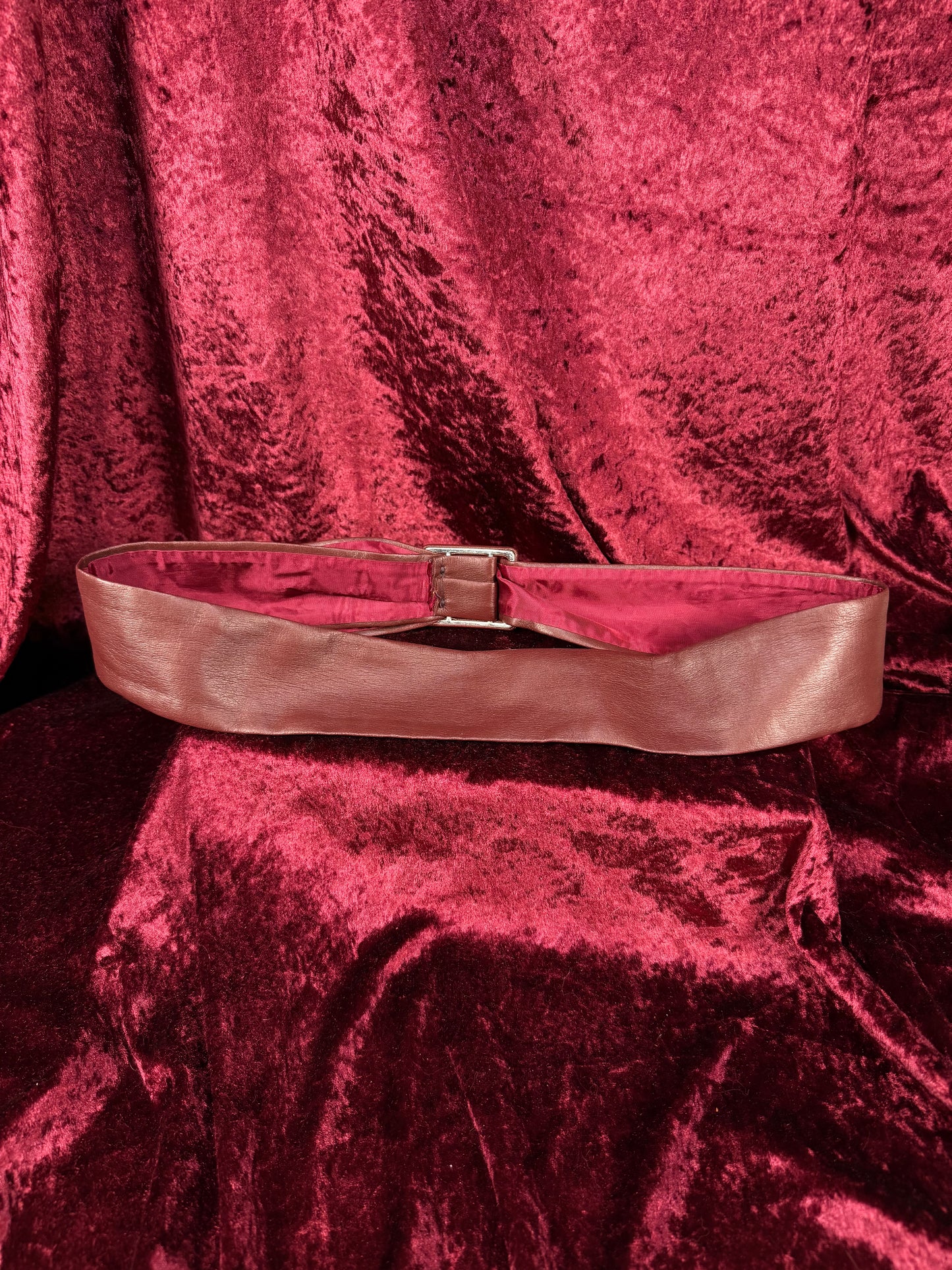 Vintage Accessories - Faux Leather Waist Belt - Burgundy - Medium - Garay