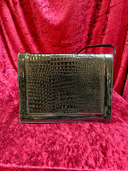 Vintage Accessories - Convertible Purse - Black Faux Patent Leather - Crocodile Skin Flap - Tandem Bags of California