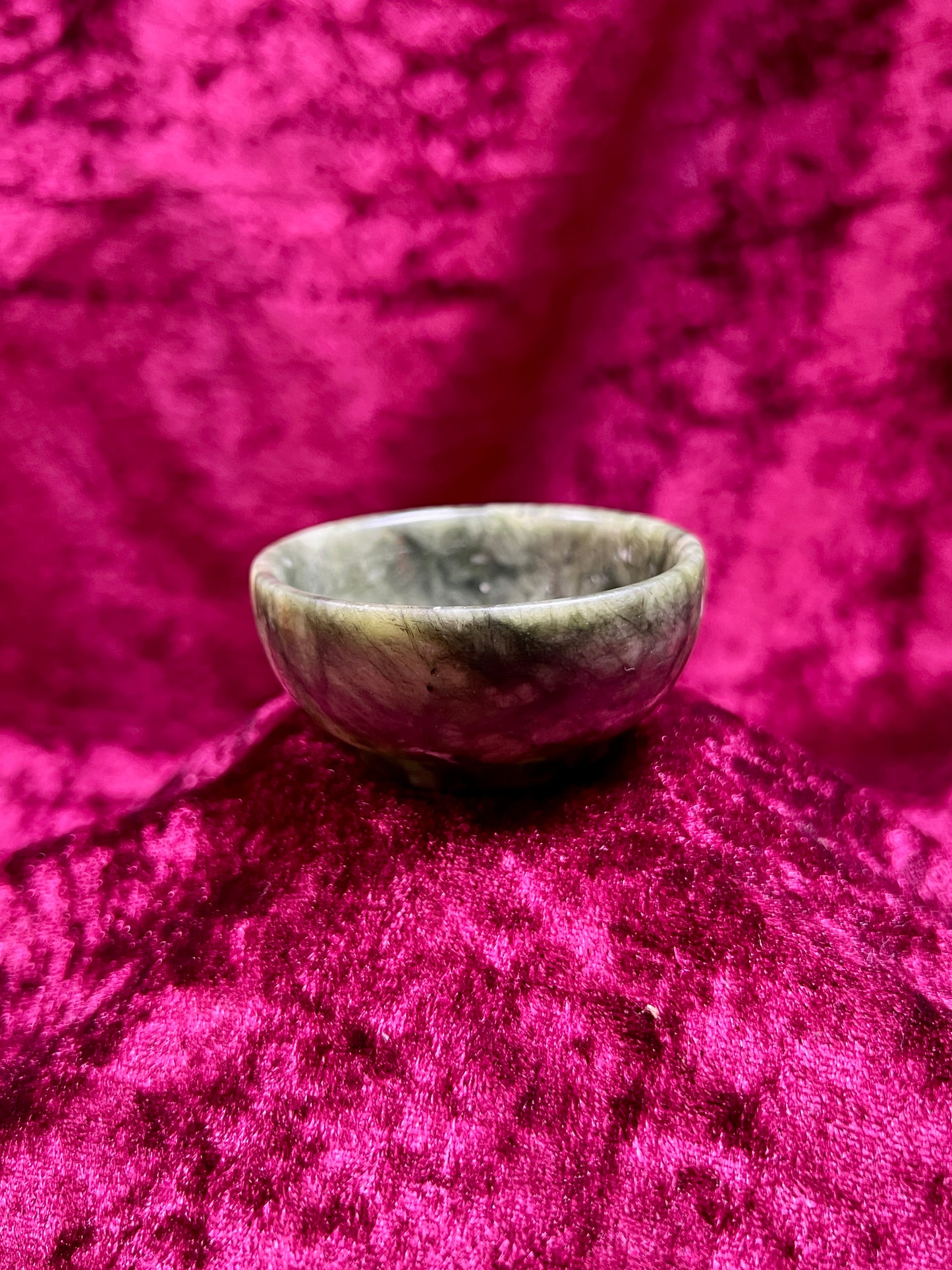 Vintage Oddities - Miniature Crystal Offering Bowl - Dark Green Jade
