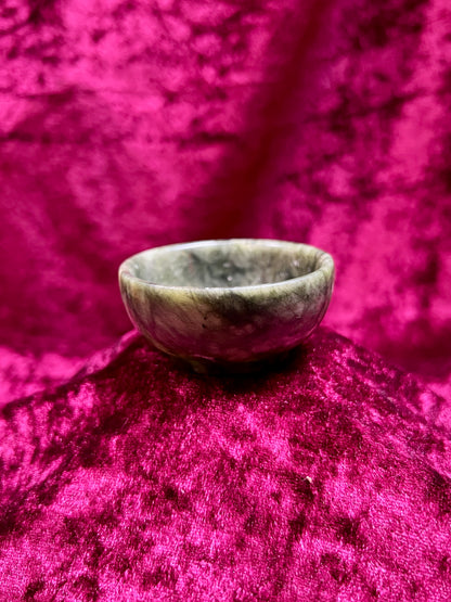 Vintage Oddities - Miniature Crystal Offering Bowl - Dark Green Jade