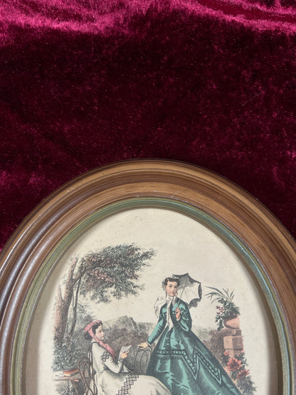 Vintage Oval Wood Framed Print - La Mode Illustrée Victorian Fashion Portrait