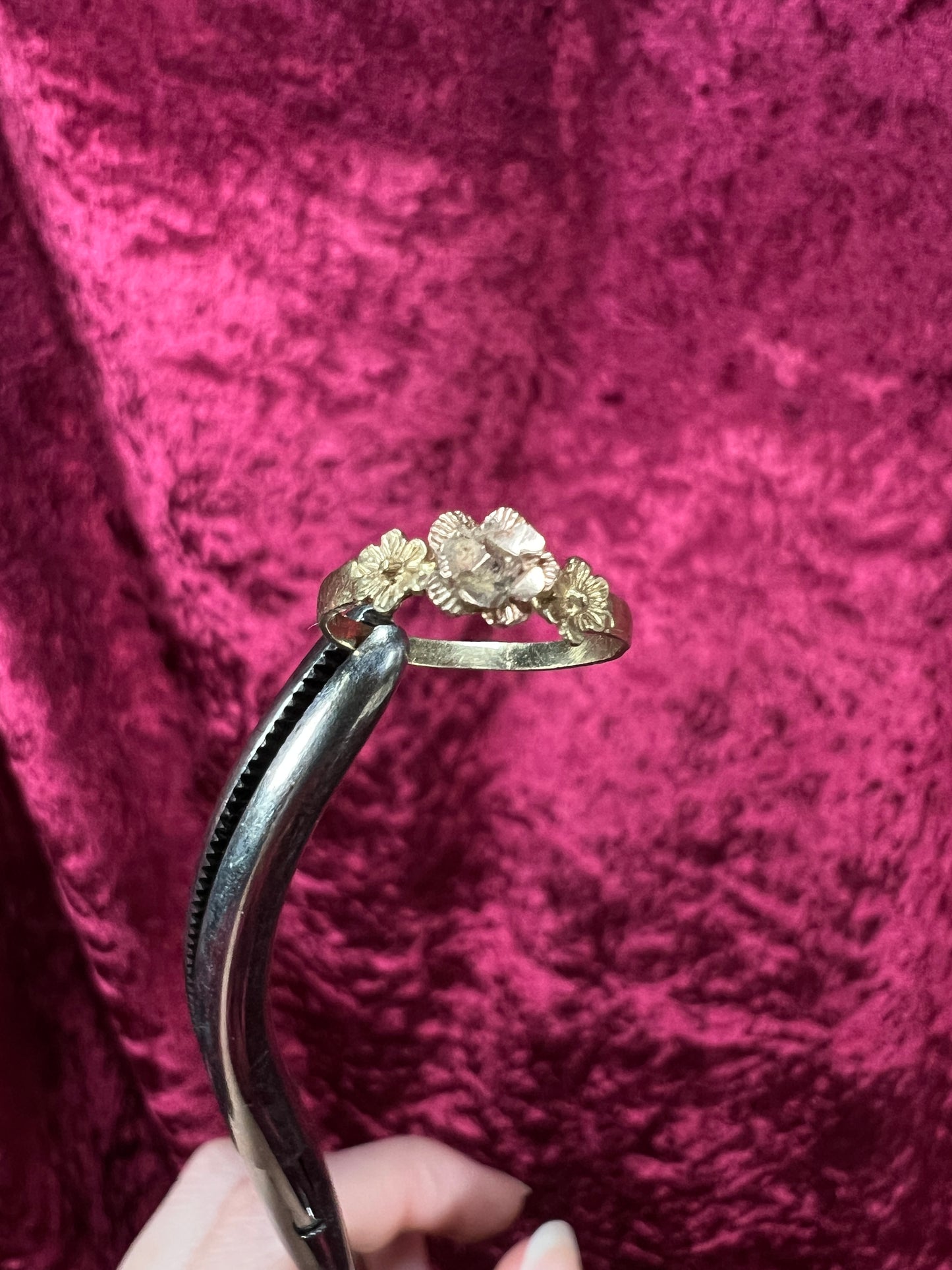 Vintage 10K Yellow Gold Ring - Rose Gold Rosette Center - Size 3
