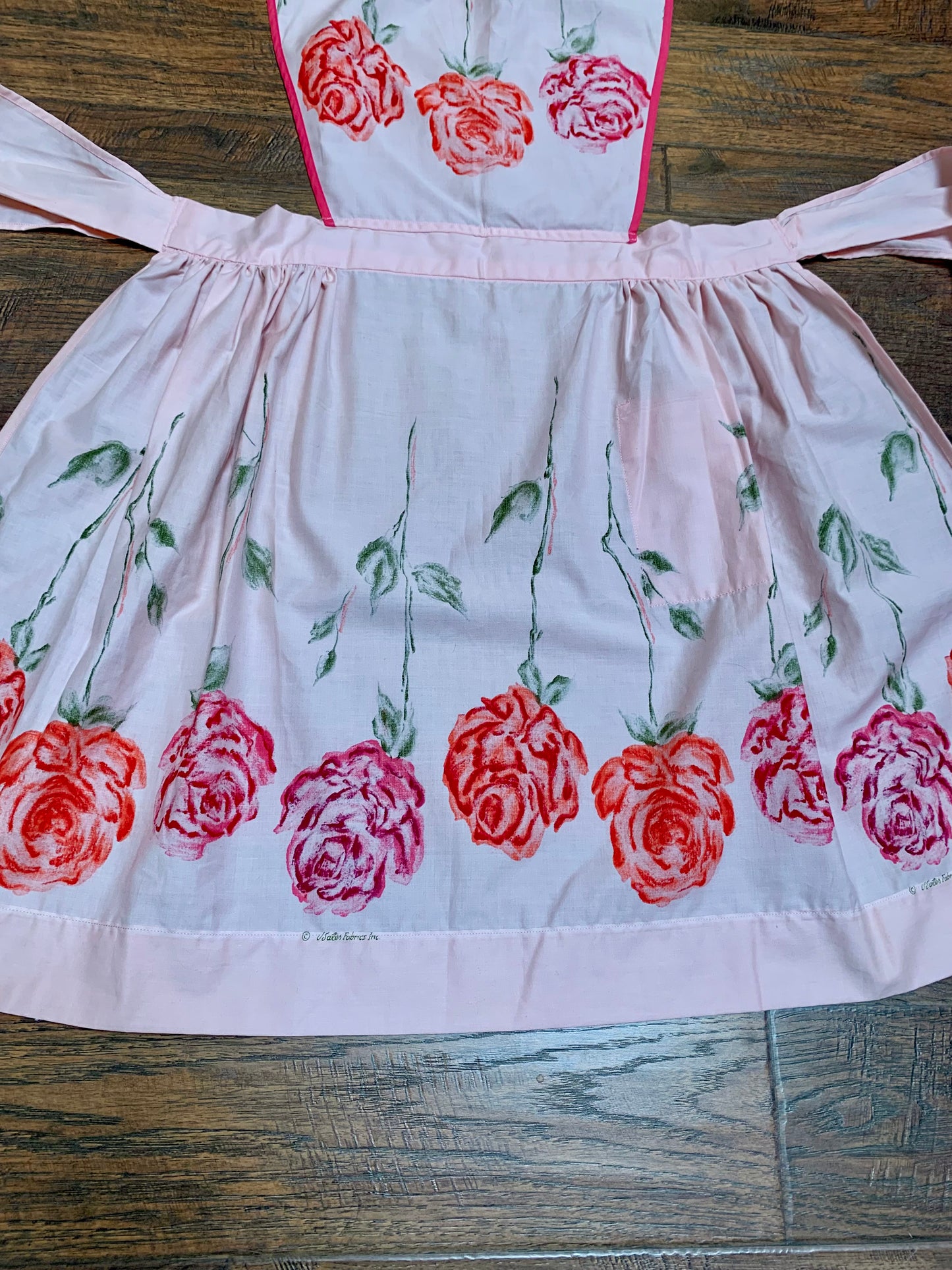 Vintage Pinafore Apron - Pink with Red Roses