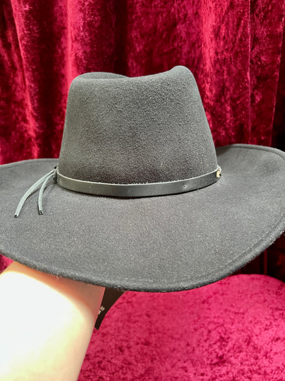 Vintage Wool Felt Cowboy Hat – Black Wide Brim Western Cowboy Style - Renegade Headwear - Medium
