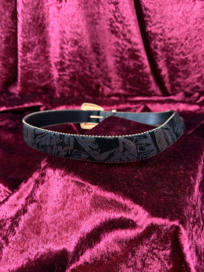Vintage Accessories - Genuine Leather Belt - Hand Painted Leaves with Brass Hardware - M/L