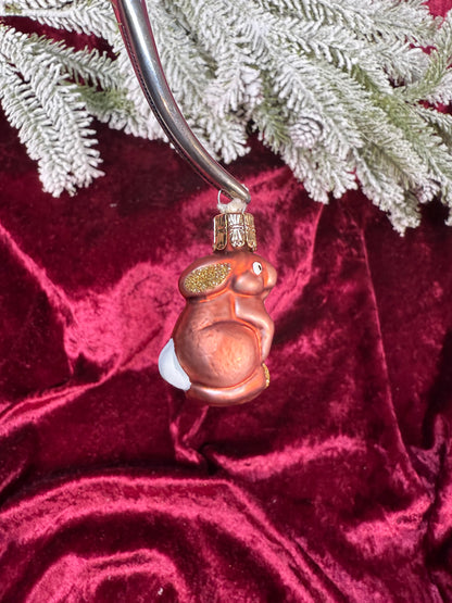 Vintage Christmas - Handblown Glass Ornament - Brown Bunny - Czech Republic