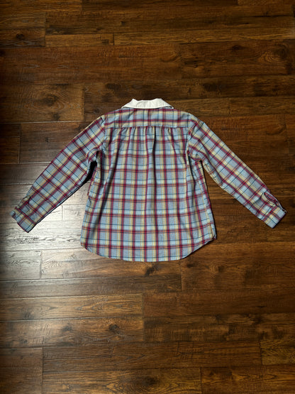 Vintage Miss Fashionability Plaid Blouse – Contrast White Collar Preppy Style – Medium