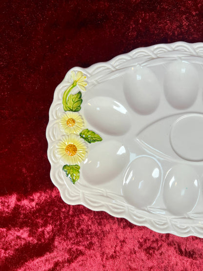 Vintage Kitchen - Ceramic Deviled Egg Serving Platter - 5182 / Yellow Daisies - Geo Z. Lefton