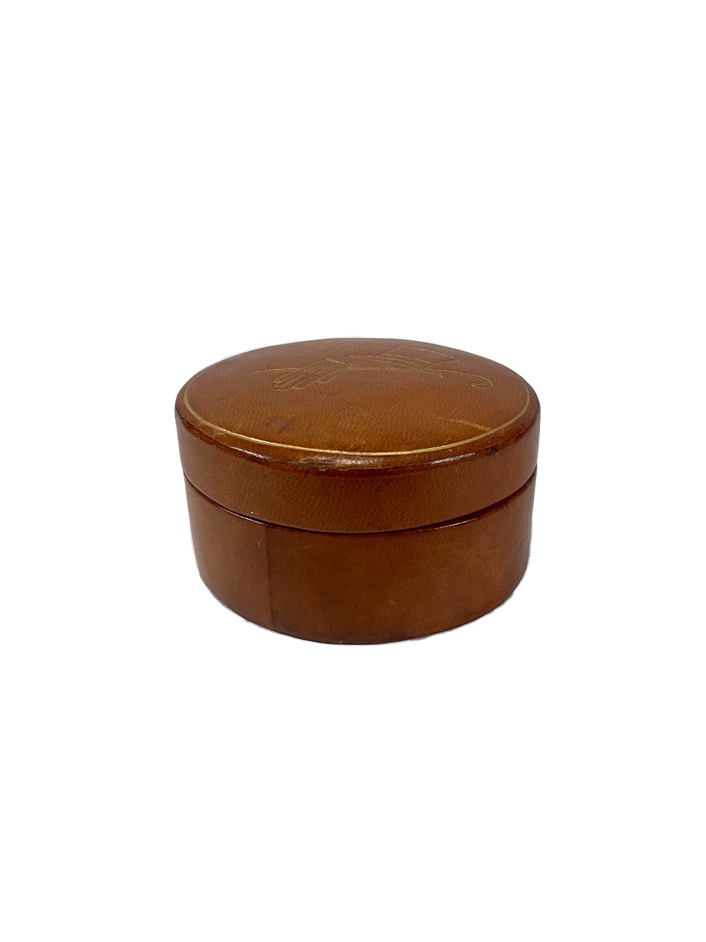 Vintage Jewelry Box - Genuine Leather - Embossed Gold Top Hat, Cane and Glove - Roos Bros California - Made In Italy