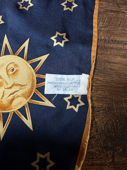 Vintage Winterthur 100% Silk Scarf - Celestial Sun Moon Whimsigoth Print