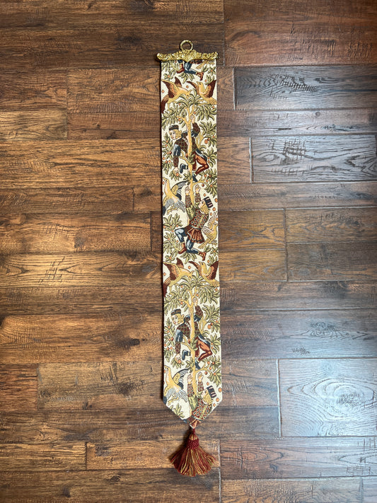 Vintage Home Decor - Tapestry Bell Pull - Medieval Style Cuillette & Roi Soleil - 43.5"