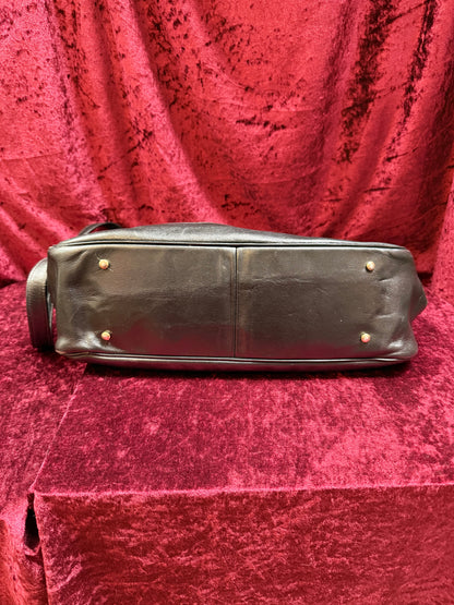 Vintage Accessories - Crossbody Hobo Bag - Black Leather with Brass Hardware