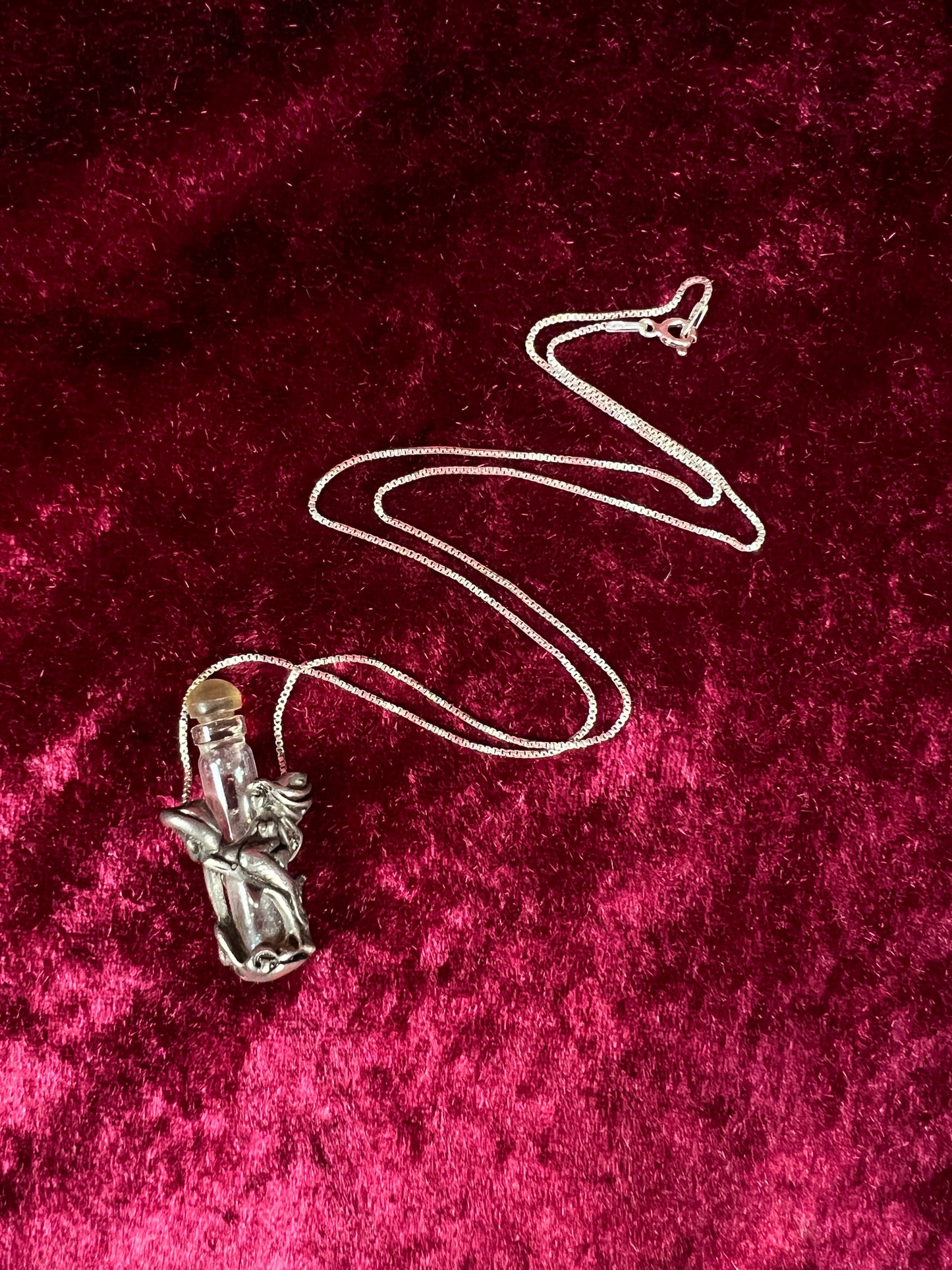 Vintage Sterling Silver Necklace - Fairy Dust Glass Vial Pendant