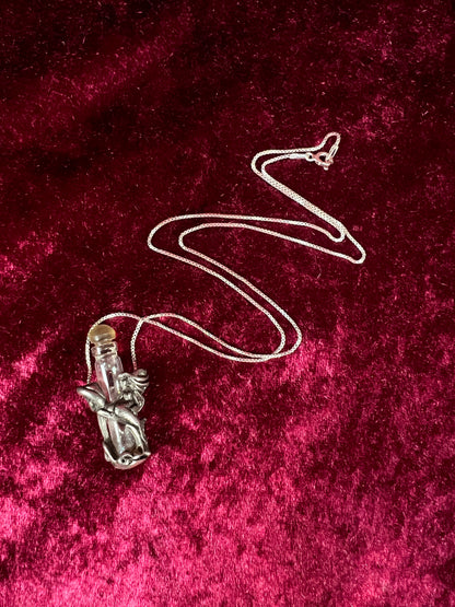 Vintage Sterling Silver Necklace - Fairy Dust Glass Vial Pendant