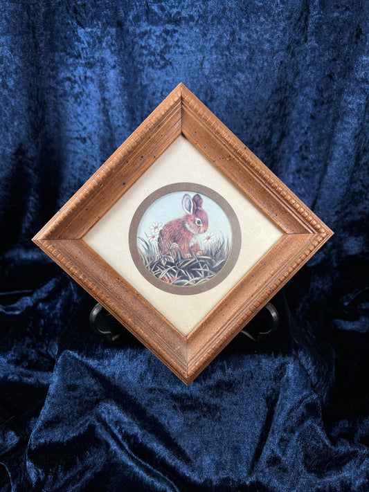 Vintage Kay Lamb Shannon Bunny Rabbit Wall Art - Diamond Framed Floral Print