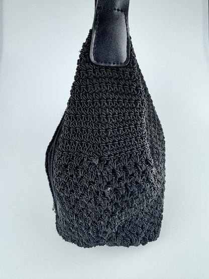 Vintage Purse - y2k Woven Black Bindle Bag - Zippered Top