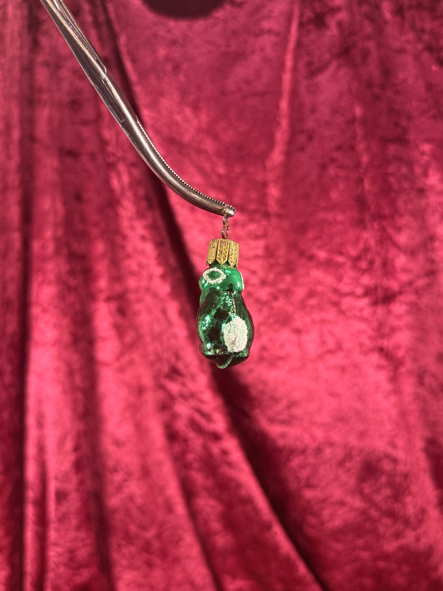 Vintage Christmas - Handblown Glass Ornament - Green Bunny - Czech Republic