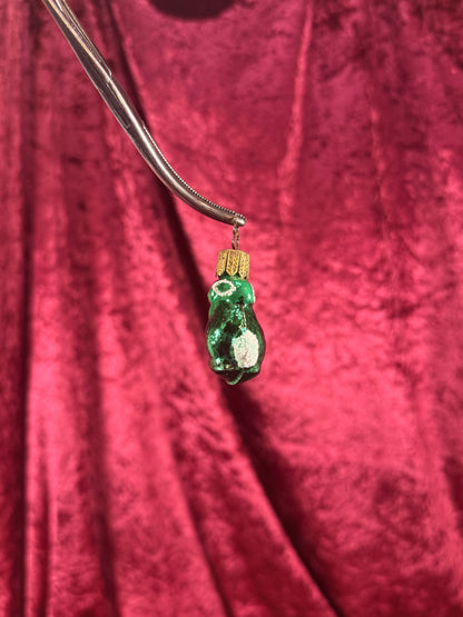 Vintage Christmas - Handblown Glass Ornament - Green Bunny - Czech Republic