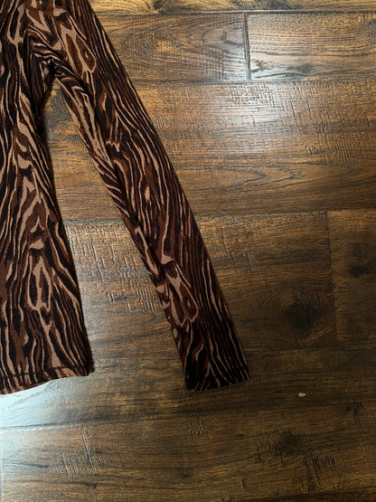 Vintage Vivienne Tam Mesh Long Sleeve Top - Brown Tiger Stripe Layered - Size X-Large