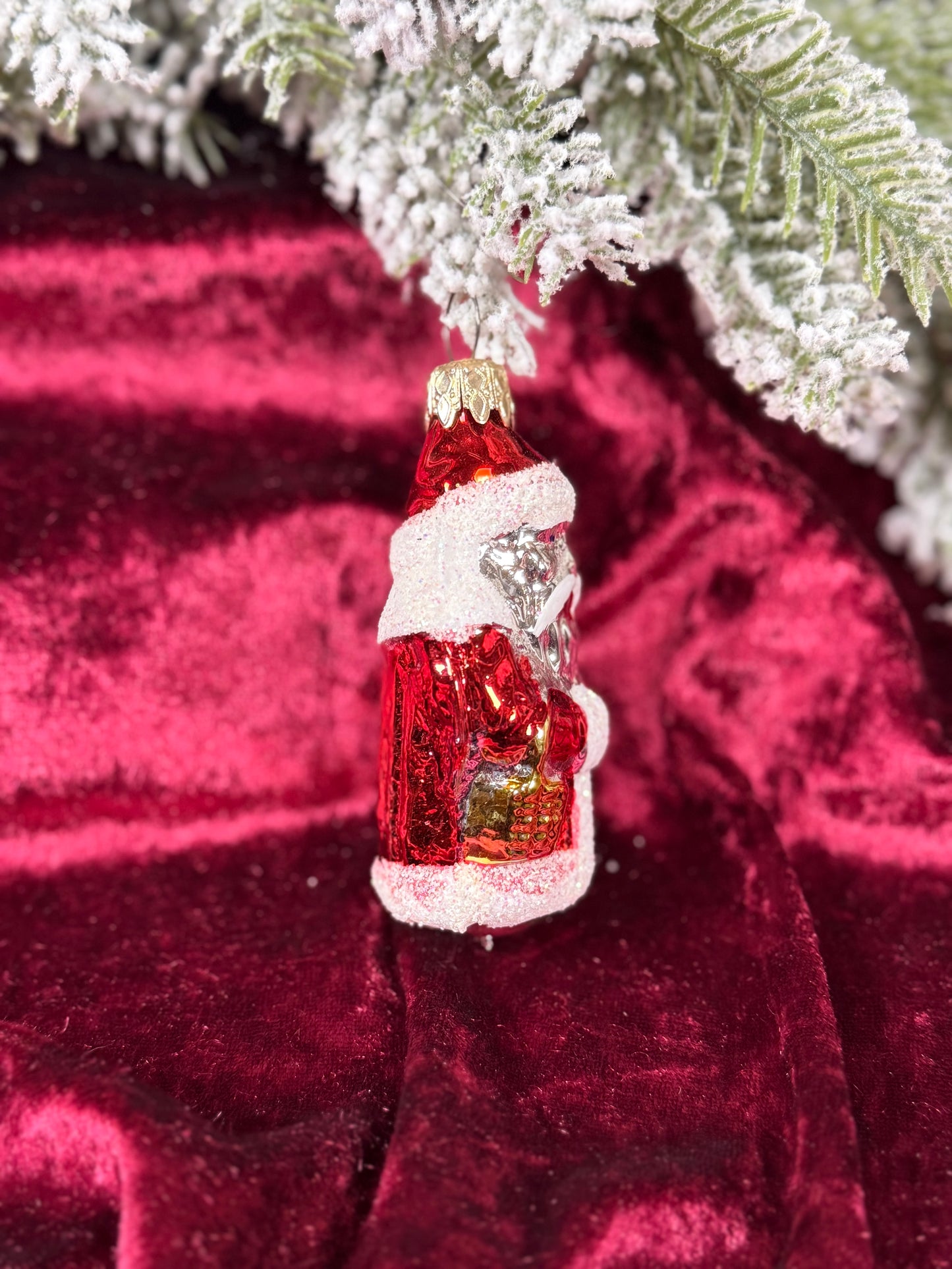 Vintage Christmas - Handblown Glass Ornament - Old World Silver Santa Claus
