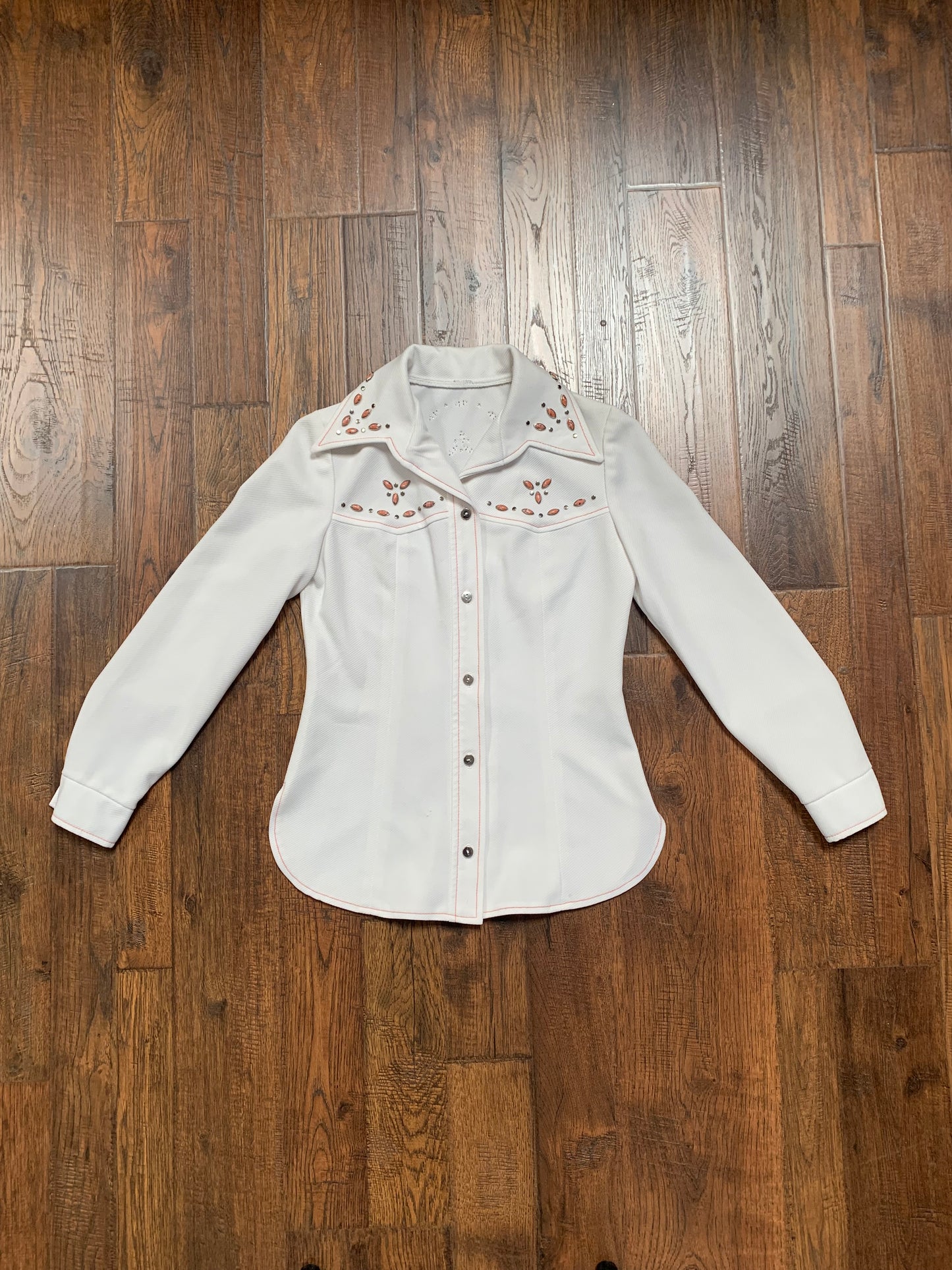 Vintage Clothing - Western Style Button Up Blouse - White with Stone Embellishments - Small