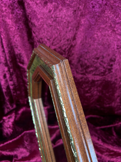 Vintage Wood Wall Mirror - Octagonal Faux Burlwood Accent Frame