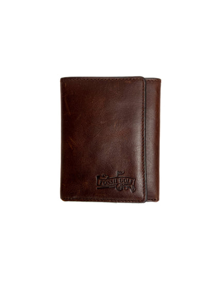 Vintage Wallet - Genuine Leather Trifold - Brown - Embossed Logo - Fossil