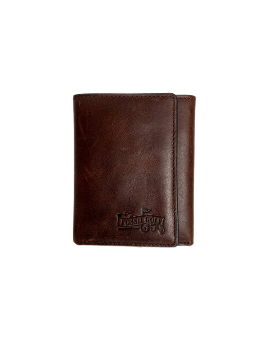 Vintage Wallet - Genuine Leather Trifold - Brown - Embossed Logo - Fossil