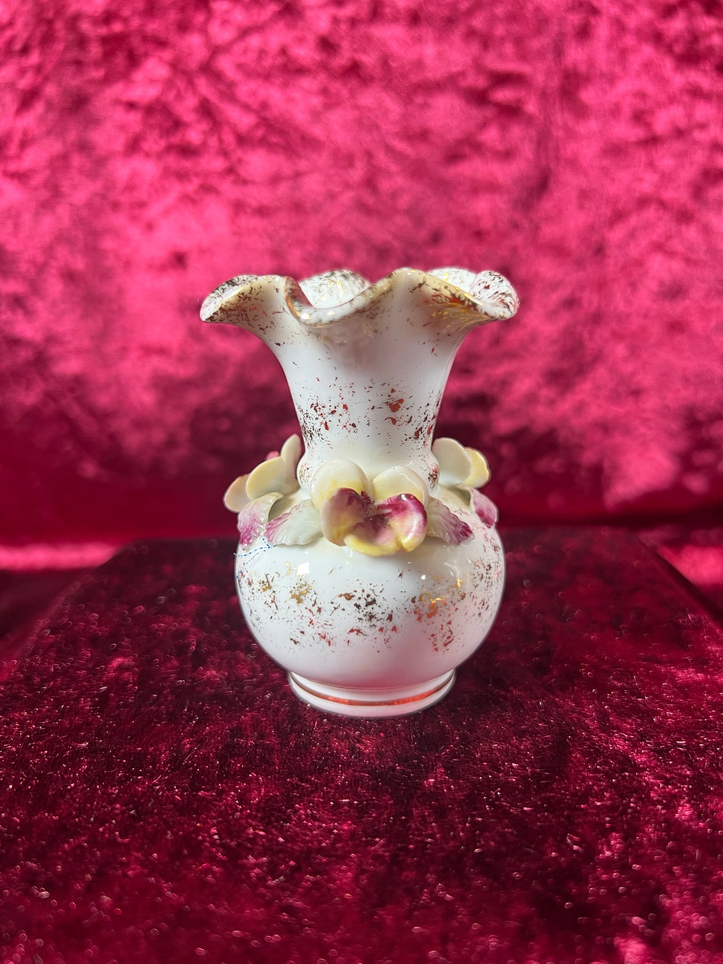 Vintage Figurine - Porcelain Miniature Bud Vase - Frilly 3D Flowers