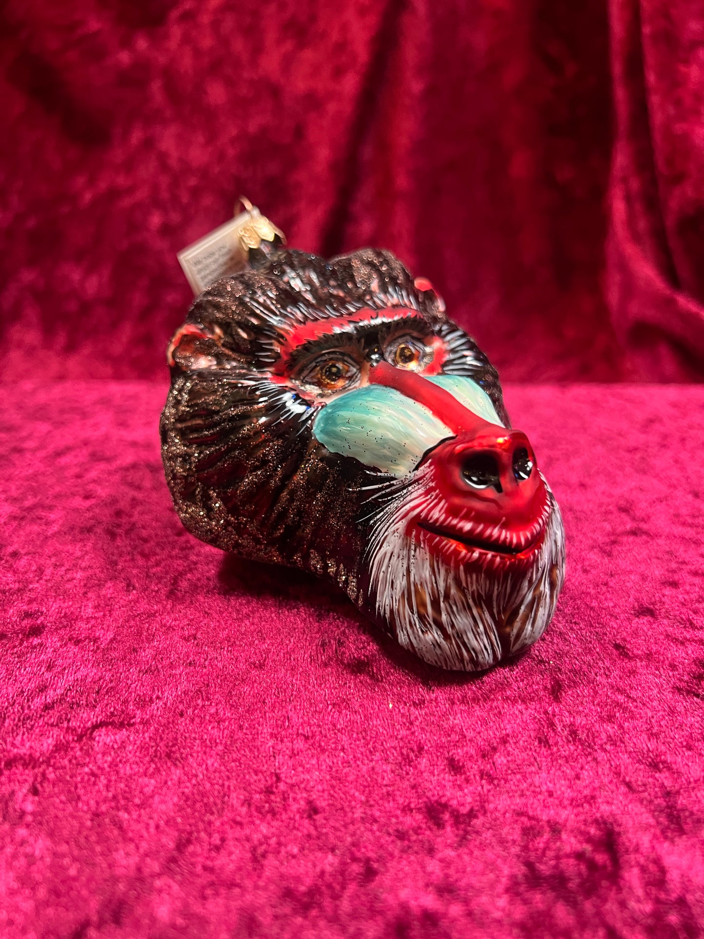 Vintage Christmas - Handblown Glass Ornament - Mandrill Head - Slavic Treasures - Made In Poland