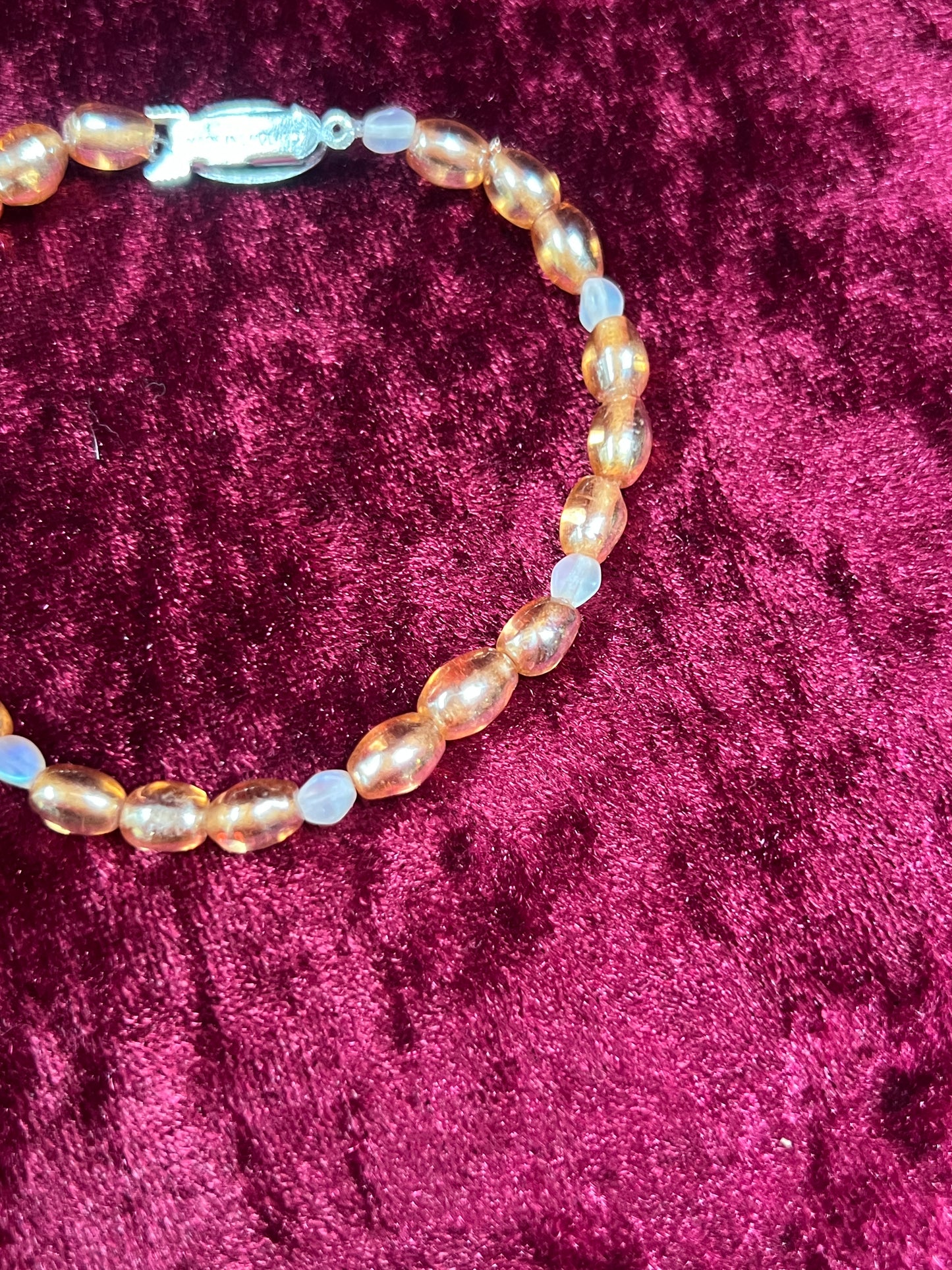 Vintage Jewelry - Bracelet - Silver Tone Metal - Clear Amber Beads - England