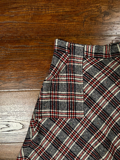 Vintage Wool Blend Plaid Skirt - Trousers Up Patch Pocket A-Line - Size Medium