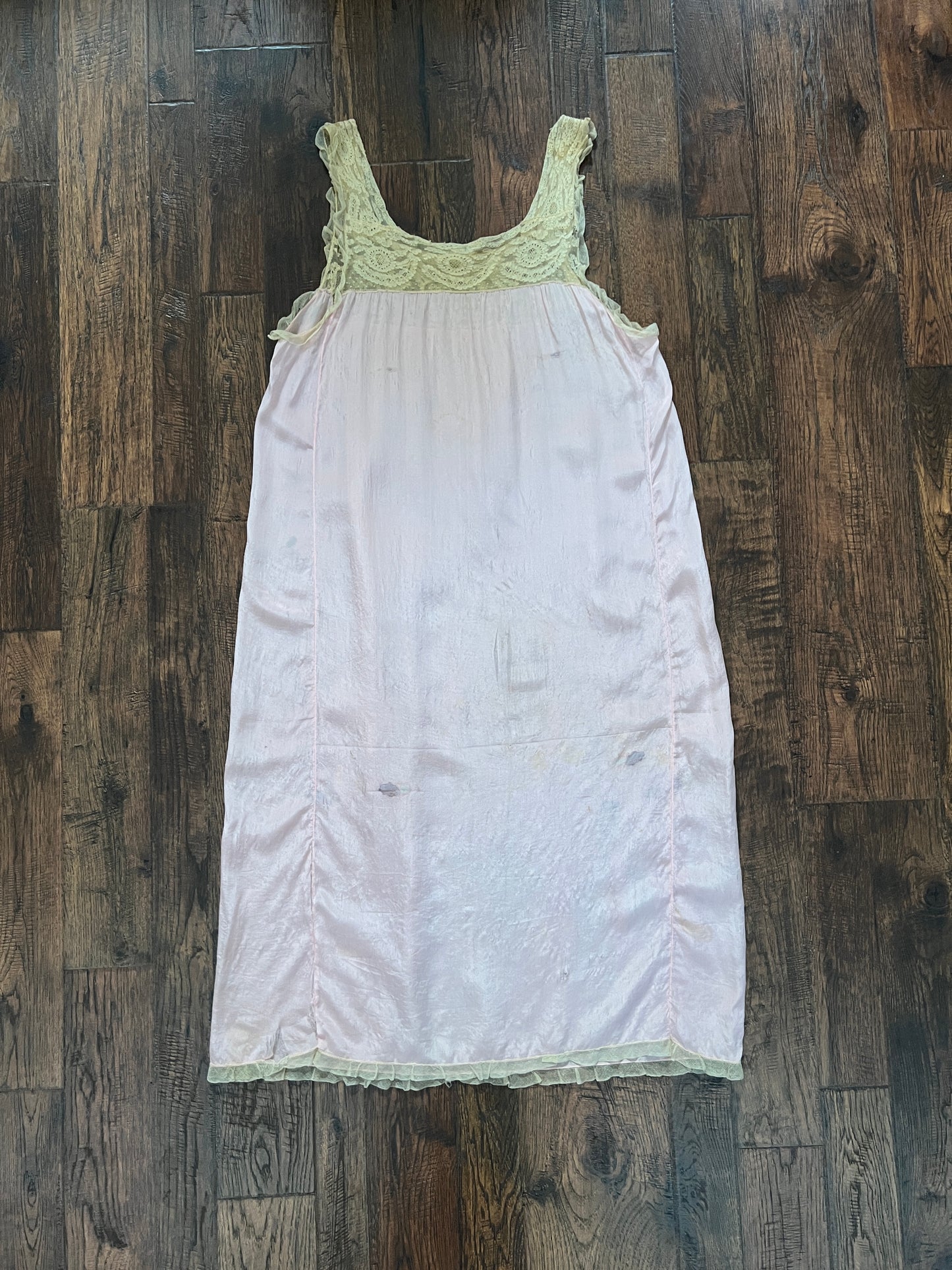 Vintage 1940s Pink Shift Nightgown - Sleeveless Lace Trim Slip Dress - Medium