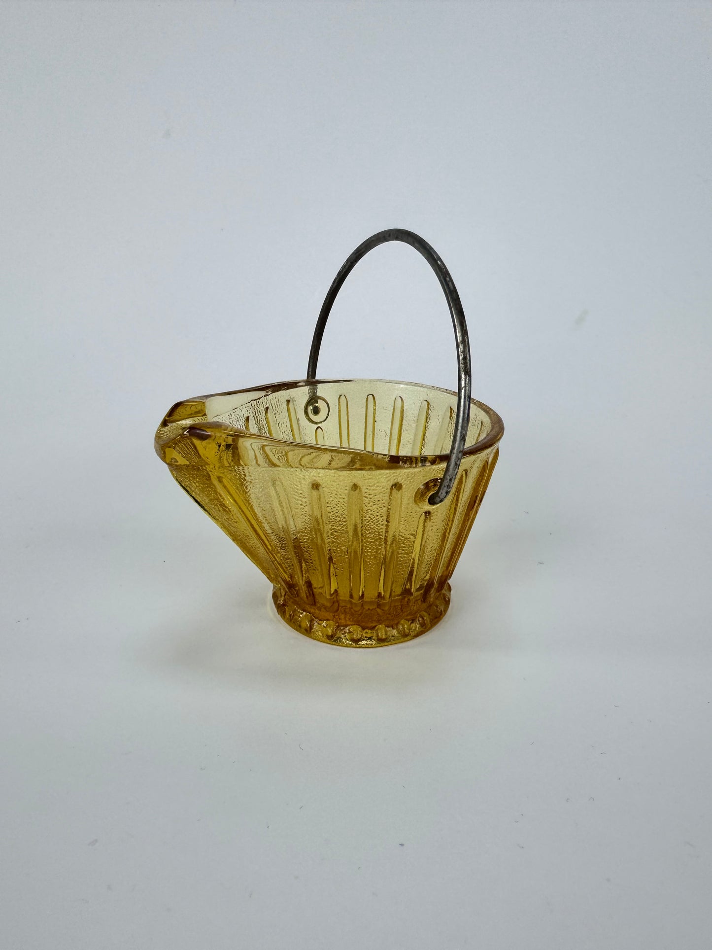 Vintage Ashtray | Amber Depression Glass Bucket with Handle