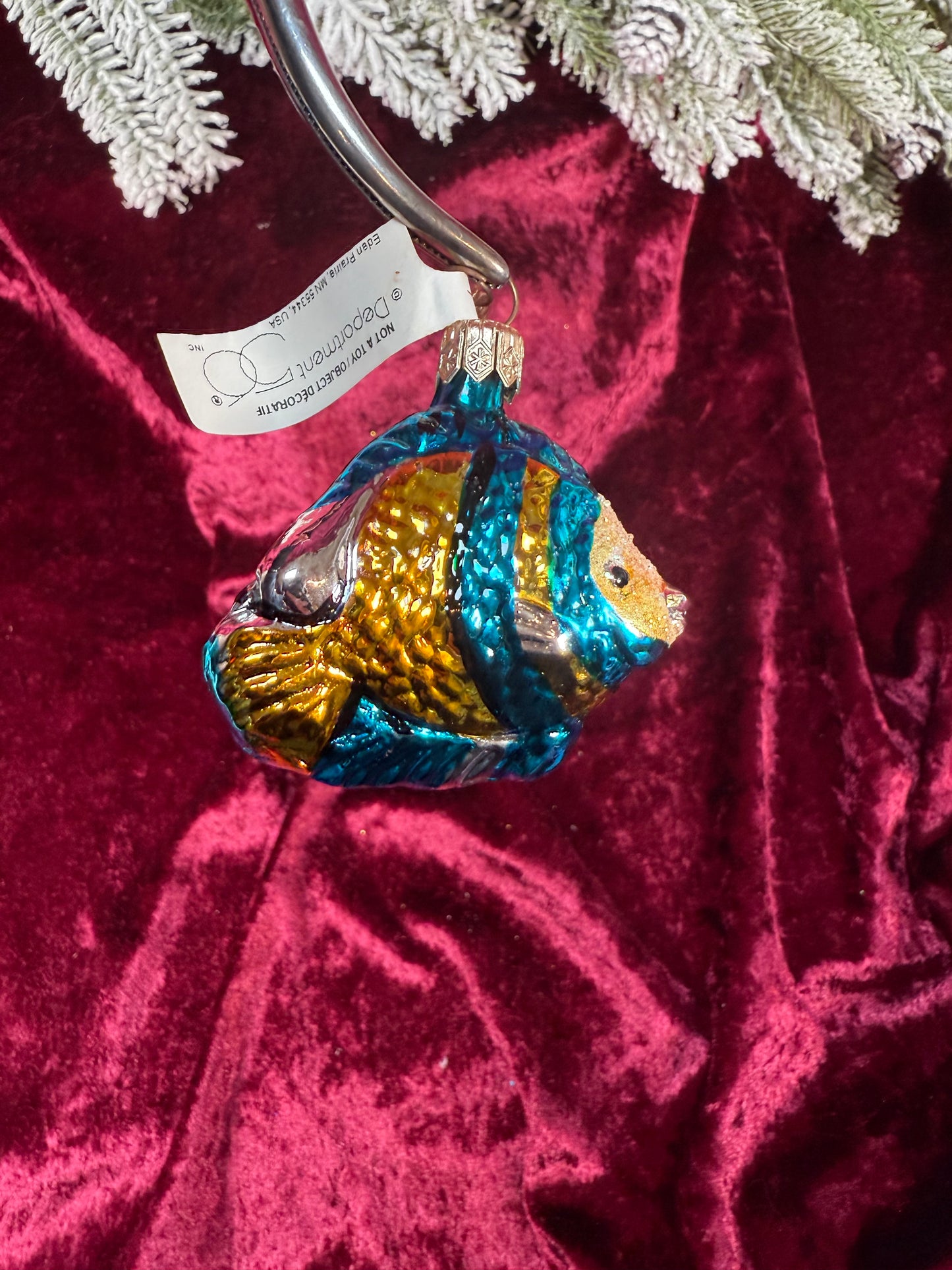 Vintage Christmas - Handblown Glass Ornament - Blue-Yellow Exotic Fish - Department 56