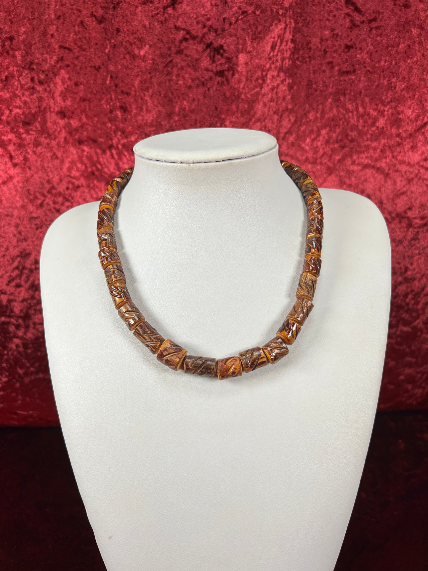 Vintage Jewelry - Necklace - Carved Wood Beads - 19.5"