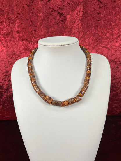 Vintage Jewelry - Necklace - Carved Wood Beads - 19.5"