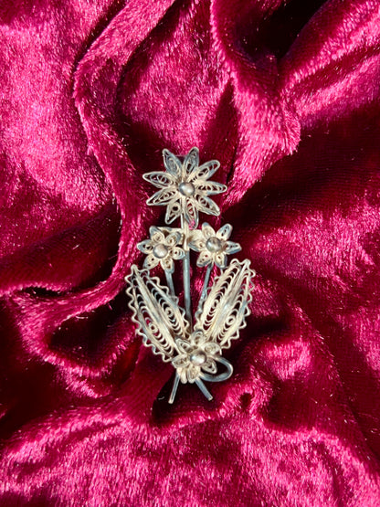 Vintage Jewelry - Brooch - 925 Silver - Flower Bouquet - Sperumv