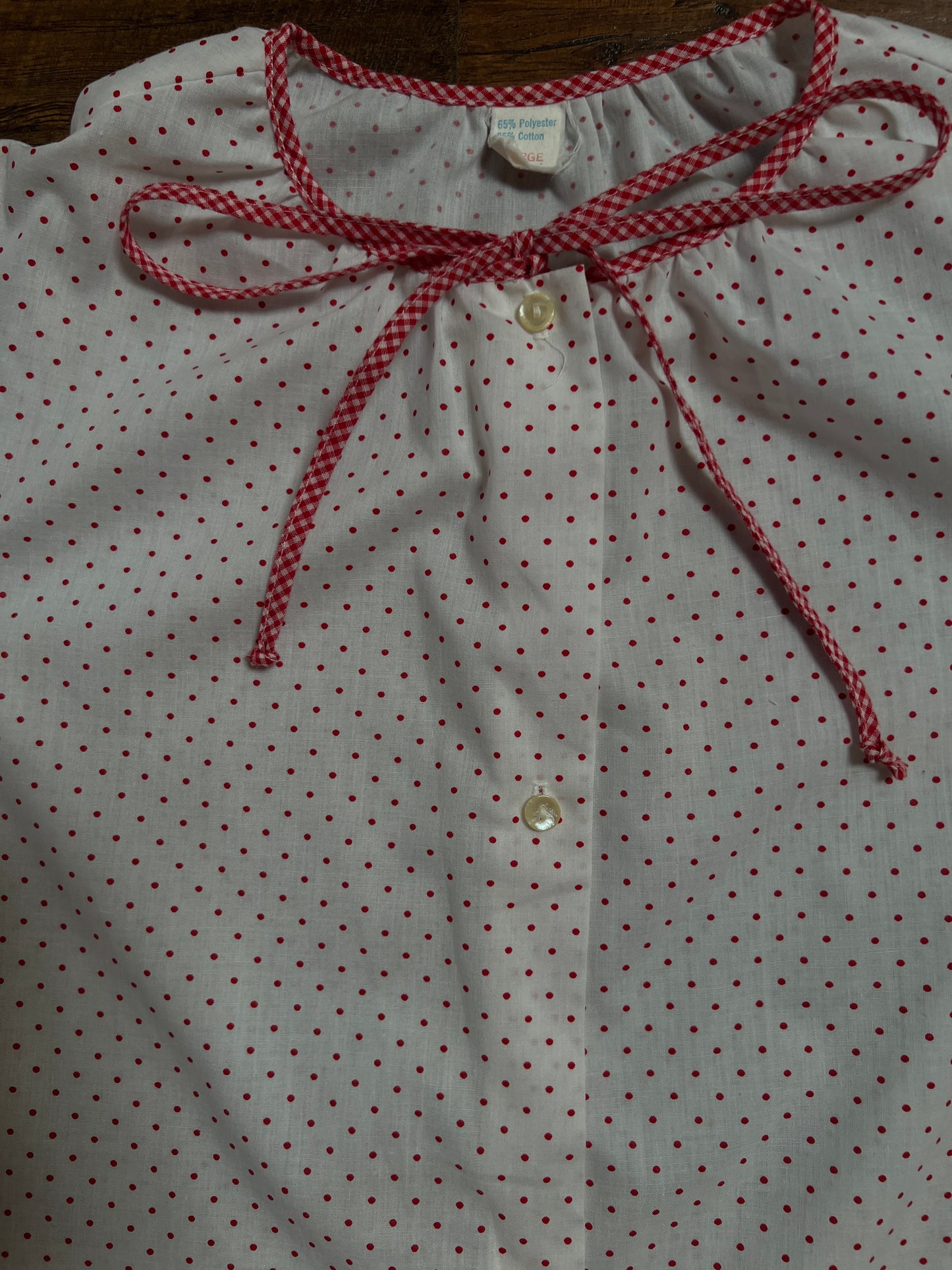 Vintage Cotton Blend Nightie - White Red Polka Dot Button Front - Size Large