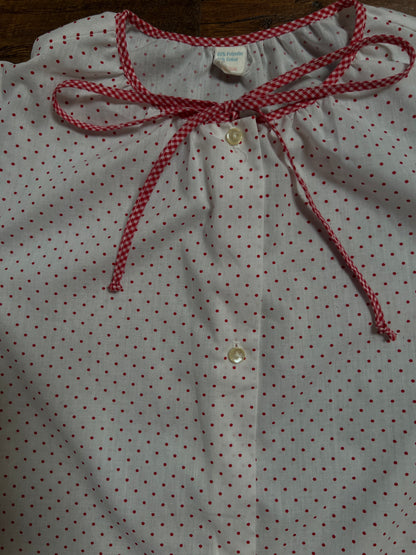 Vintage Cotton Blend Nightie - White Red Polka Dot Button Front - Size Large