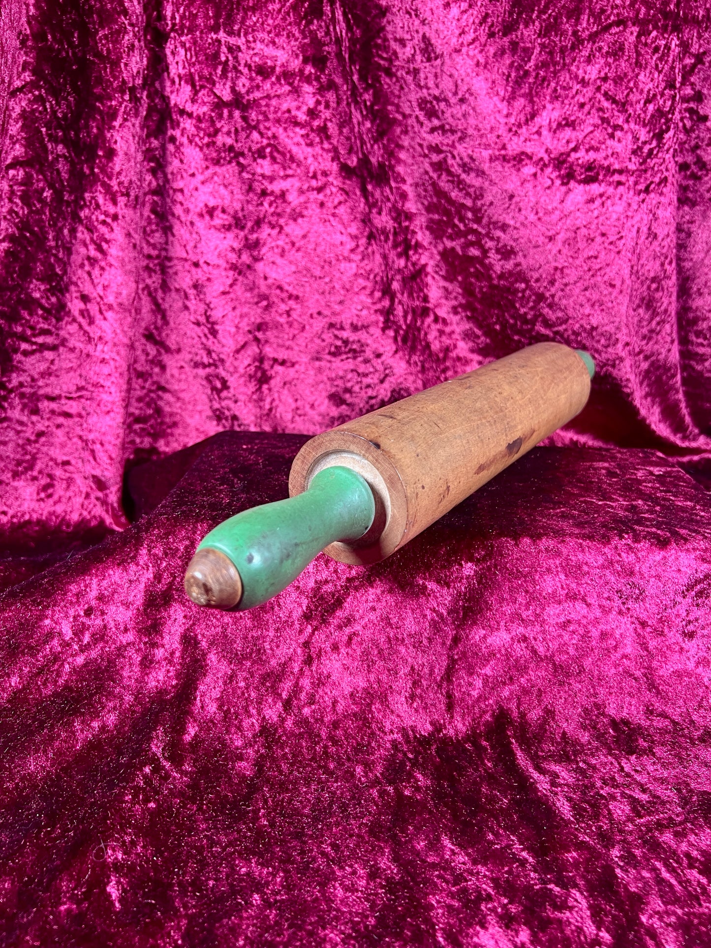 Vintage Kitchen - Wood Rolling Pin with Green Handles - Munising