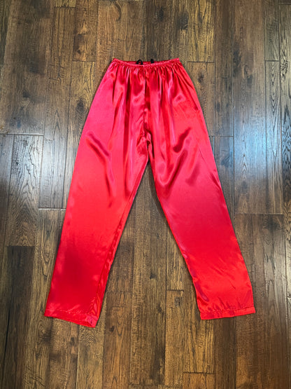 Vintage Clothing - Red Satin with Black Lace Tank & Pant Pajama Set - Secret Treasures - Size Medium