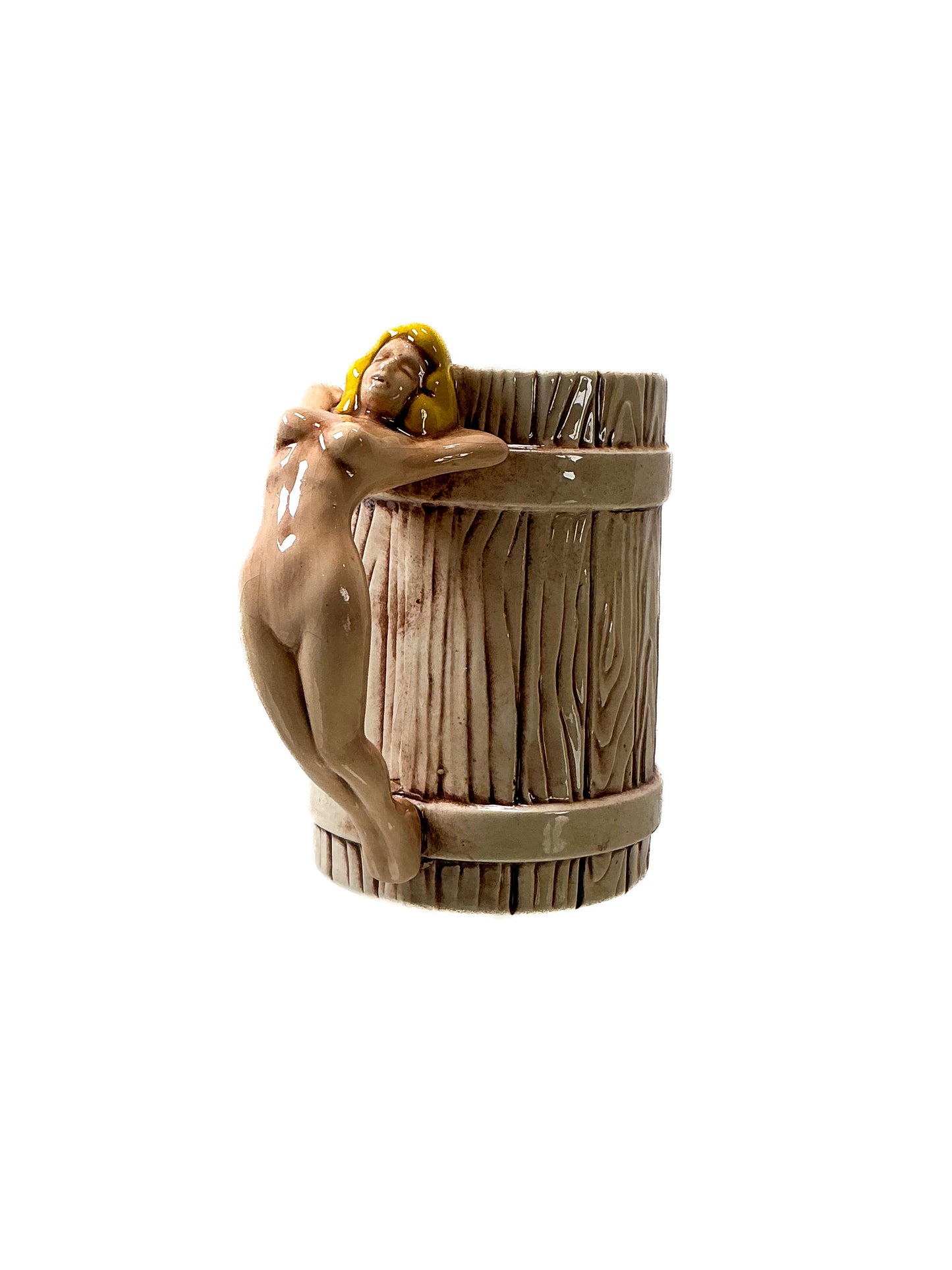 Vintage Tiki Mug - Nude Handle Rum Barrel Mug - Pinup Blonde 1960s