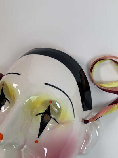 Vintage 1980s About Face Ceramic Pierrot Clown Mask - Harlequin Makeup with Stars - Made In U.S.A.