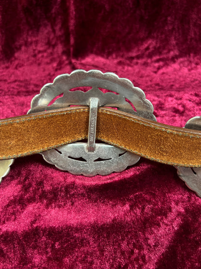 Vintage Brighton Leather Concho Belt - Silver Sunflower Western Belt USA Made - 29.5-33.5"
