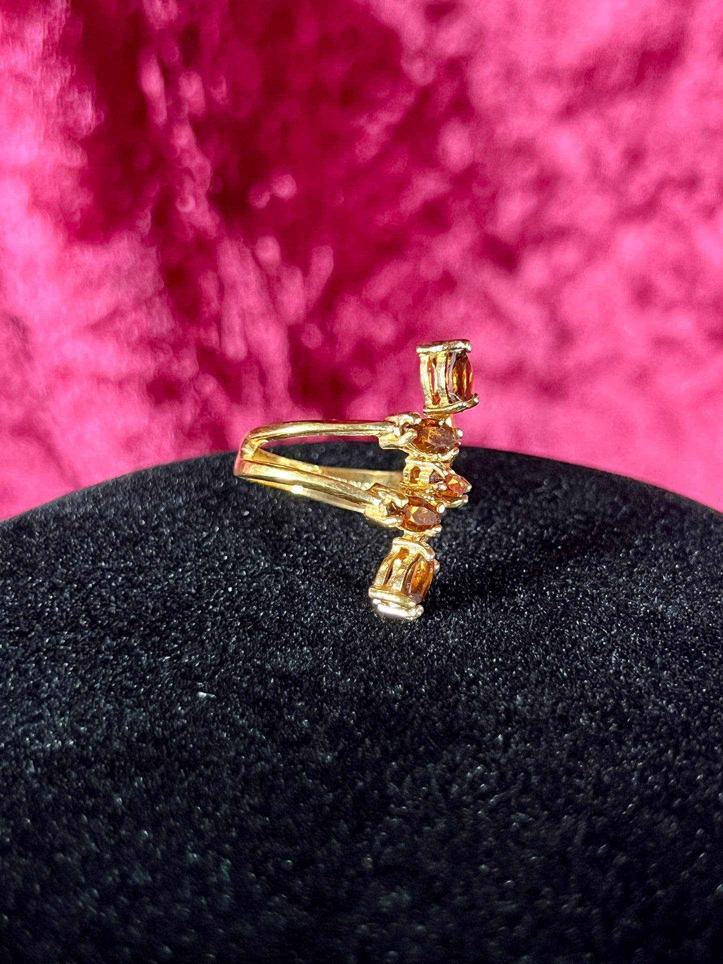 Vintage 18K HGE Cocktail Ring – Marquise Cut Amber Rhinestones - Size 5